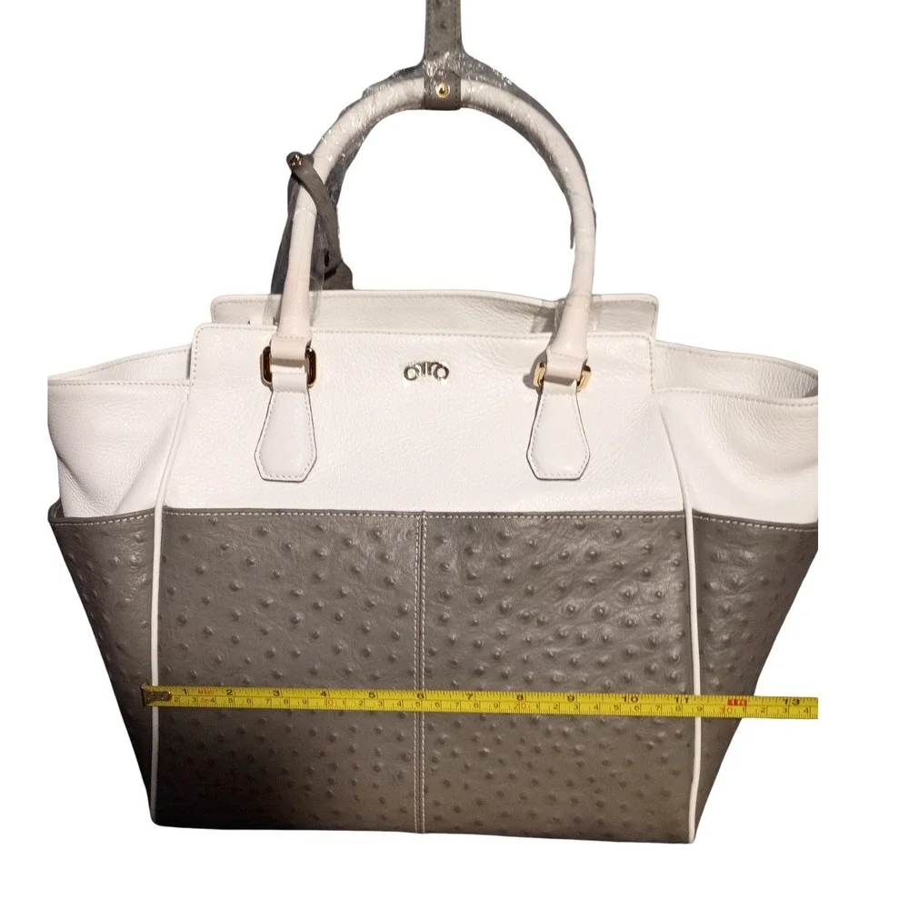 RoviMoss Girlfriend Satchel Grey White Ostrich Embossed Leather Handbag